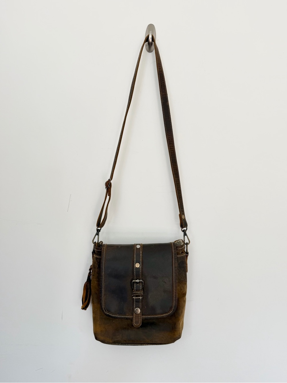 Myra Bags Brown Beauty Leather Crossbody Purse w Tassel Adjustable Classic